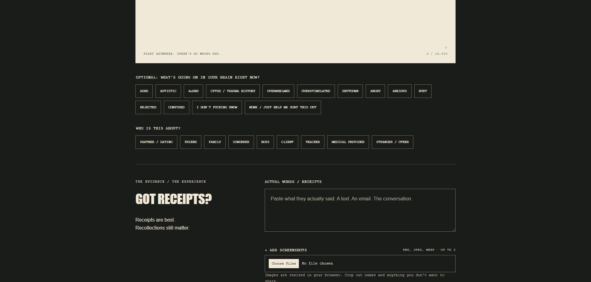 Actual beta brain-state options and receipts inputs